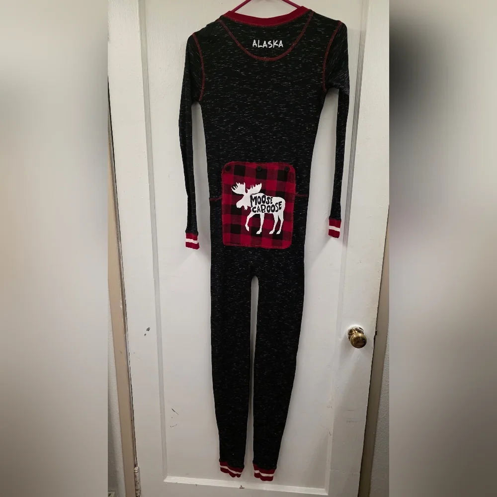 Lazy One “Moose Caboose” Union Suit – Kids Size 12 – Black/Red